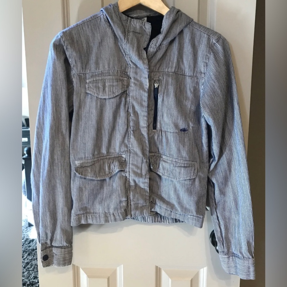 Nike Blue and White Striped Hooded Jacket